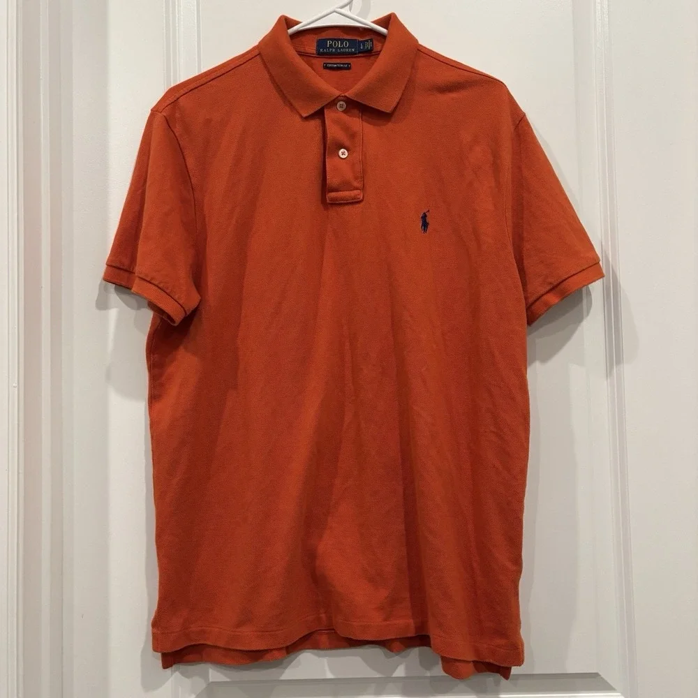 Polo Ralph Lauren Custom Slim Fit Orange Mens Short Sleeve Polo Shirt Size Large